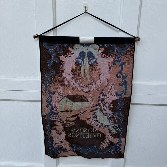 1990s Vintage Manual Woodworkers & Weavers “Season’s Greetings” Wall Tapestry - Picture 4 of 5